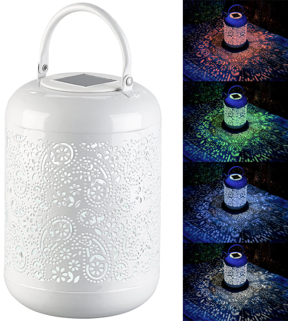 Solar-Laterne mit LEDs in RGB & Weiss und Dämmerungssensor, IP44
