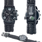 5in1-Armbanduhr mit Paracordband, Feuerstahl, Kompass, Notfallpfeife