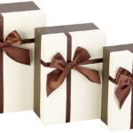 3er-Set edle Geschenk-Boxen mit brauner Schleife, 3 Grössen
