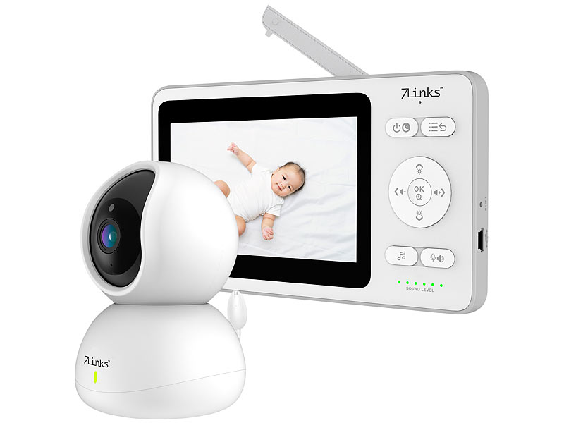 Video-Babyphone, dreh- & schwenkbare Kamera, 11 cm (4,3″) Farbdisplay Video-Babyphone, dreh- & schwenkbare Kamera, 11 cm (4,3″) Farbdisplay