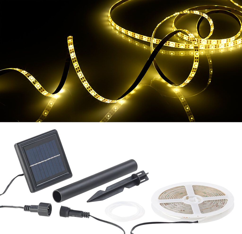 Solar-LED-Streifen mit 180 warmweissen LEDs, 3 m, wetterfest IP65