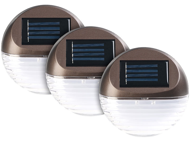 3er-Set Solar-LED-Zaunleuchte für Hauswand &Treppe, Lichtsensor, IP44