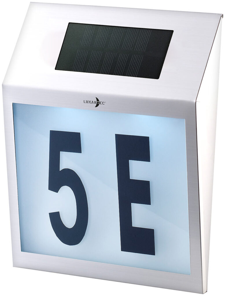 Solar-LED-Hausnummernleuchte mit Edelstahl-Gehäuse und Licht-Sensor Solar-LED-Hausnummernleuchte mit Edelstahl-Gehäuse und Licht-Sensor