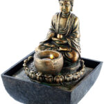Beleuchteter Zimmerbrunnen mit  Buddha
