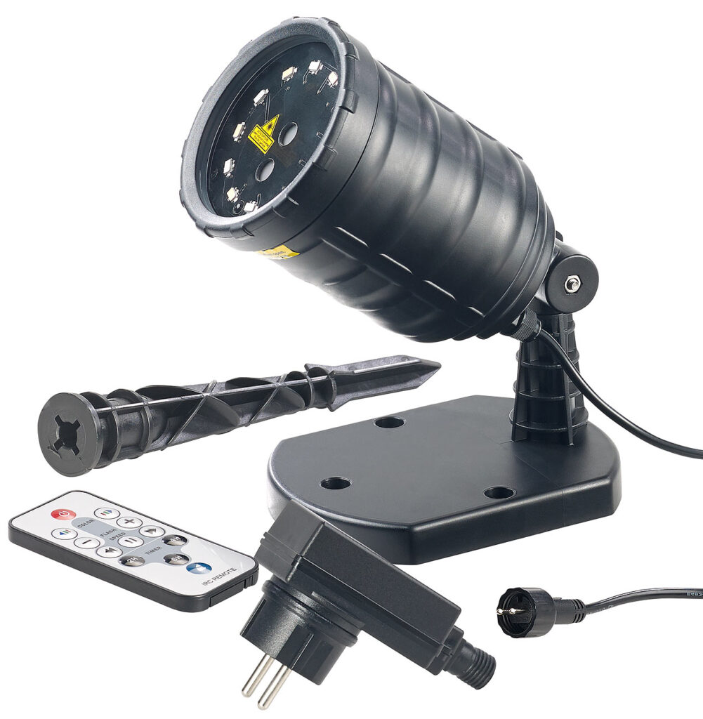 Laser-Projektor mit 12 LEDs, 8 Licht-Effekte, Timer, Fernbed., IP65 Laser-Projektor mit 12 LEDs, 8 Licht-Effekte, Timer, Fernbed., IP65