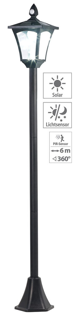Solar-LED-Gartenlaterne, PIR-Sensor, Dämmerungssensor, 100 lm, 160 cm Solar-LED-Gartenlaterne, PIR-Sensor, Dämmerungssensor, 100 lm, 160 cm