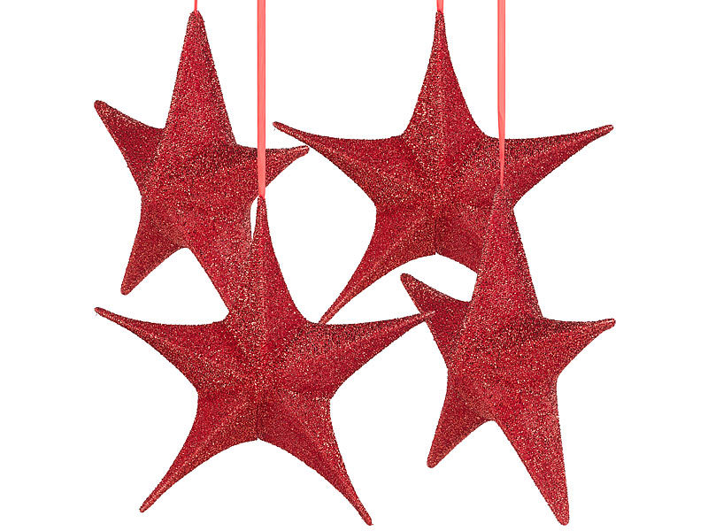 4er-Set faltbare Weihnachtssterne zum Aufhängen, rot glitzernd, Ø 40cm 4er-Set faltbare Weihnachtssterne zum Aufhängen, rot glitzernd, Ø 40cm