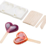 Silikon-Form für 2 Herz-Eis am Stiel, je 80 ml, mit 24 Holzstielen