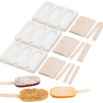 3 Silikon-Formen für 9 Eis am Stiel, je 80 ml, mit 72 Holzstielen