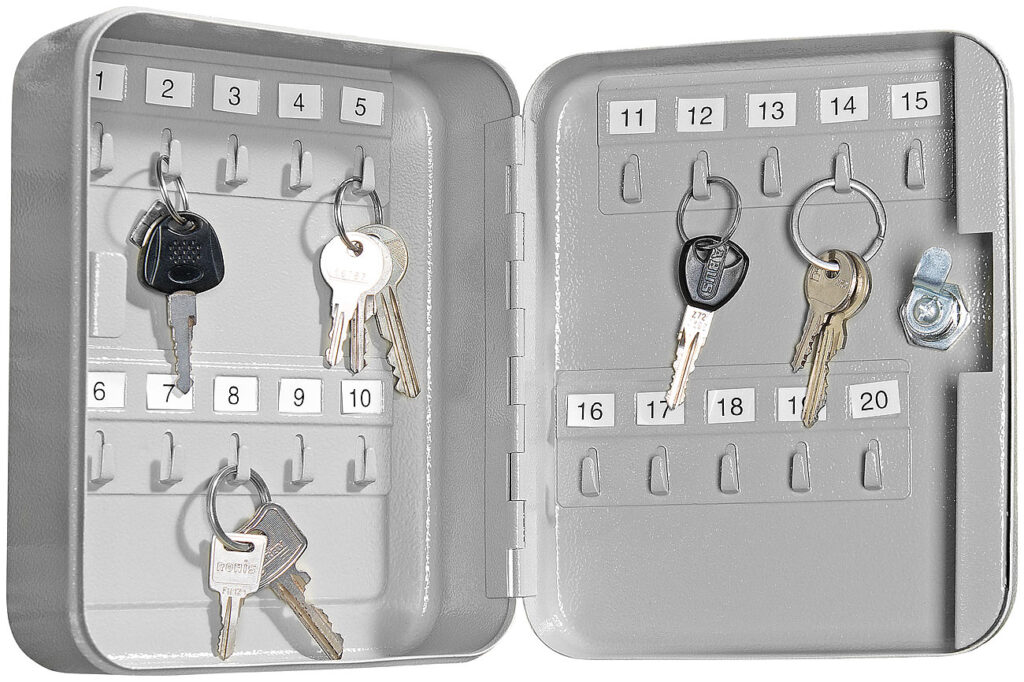 Stahl-Schlüsselschrank für 20 Schlüssel mit 2 Sicherheitsschlüsseln Stahl-Schlüsselschrank für 20 Schlüssel mit 2 Sicherheitsschlüsseln