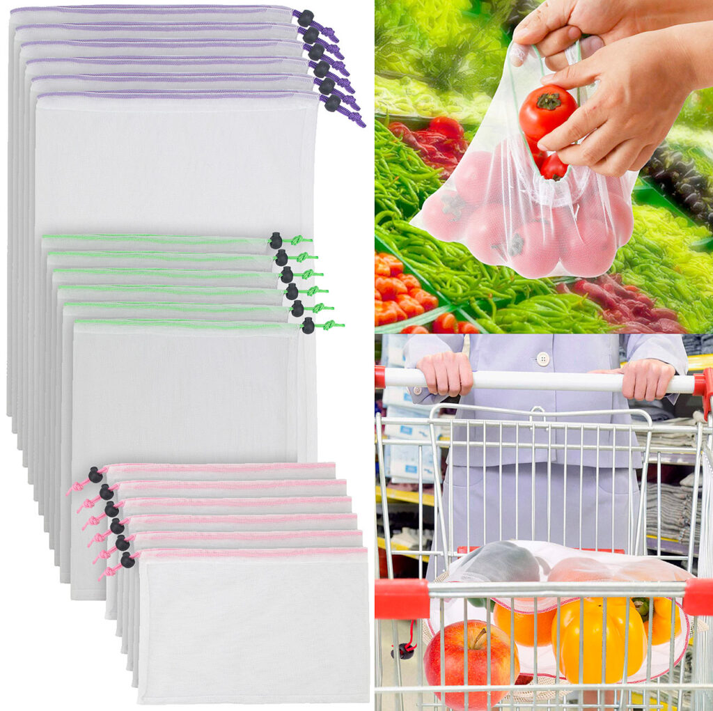 18er-Set Obst-/Gemüsebeutel aus recycelten PET-Flaschen, 3 Grössen 18er-Set Obst-/Gemüsebeutel aus recycelten PET-Flaschen, 3 Grössen