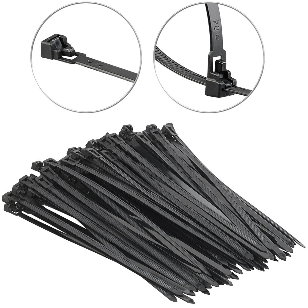 100er-Set wiederverschliessbare Kabelbinder, schwarz, 250 x 7, 6mm 100er-Set wiederverschliessbare Kabelbinder, schwarz, 250 x 7, 6mm