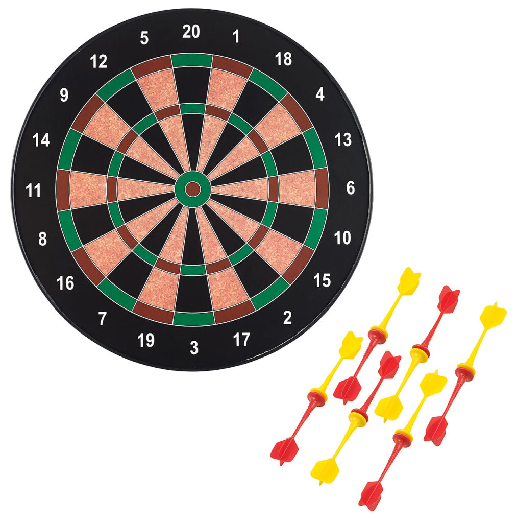 Magnetische Dartscheibe mit 12 Pfeilen, je 6x gelb und rot, Ø 40cm Magnetische Dartscheibe mit 12 Pfeilen, je 6x gelb und rot, Ø 40cm