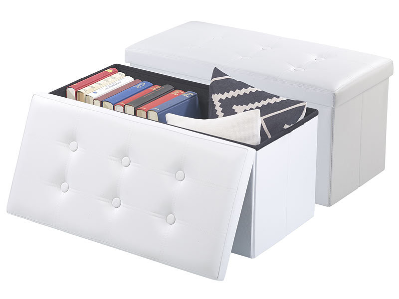 2er-Pack Faltbare 2in1-Sitzbank und -truhe, 80 l, bis 300 kg, weiss 2er-Pack Faltbare 2in1-Sitzbank und -truhe, 80 l, bis 300 kg, weiss