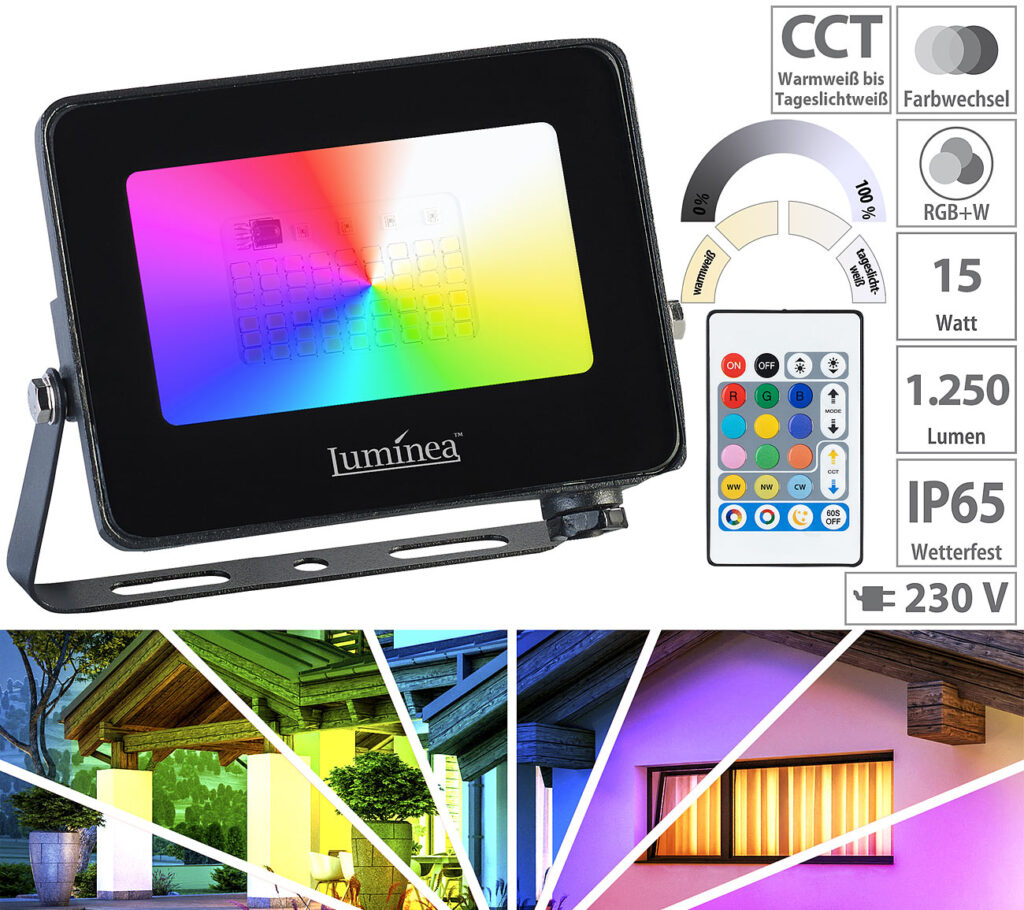 Wetterfester Outdoor-Fluter, RGB-CCT-LEDs, 15 Watt, 1.250 lm, IP65 Wetterfester Outdoor-Fluter, RGB-CCT-LEDs, 15 Watt, 1.250 lm, IP65