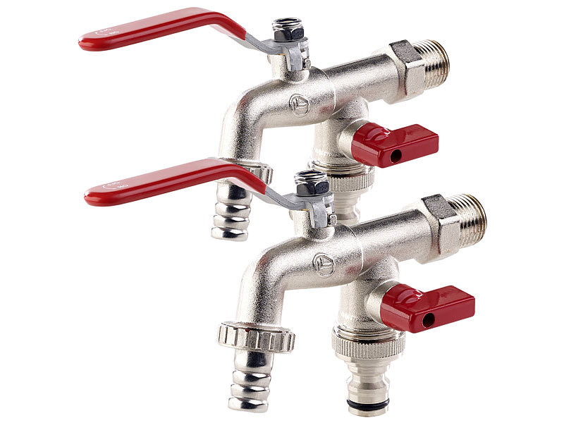 2er-Set Doppel-Wasserhähne mit Kugelauslaufventil, 1/2-Zoll-Anschluss 2er-Set Doppel-Wasserhähne mit Kugelauslaufventil, 1/2-Zoll-Anschluss