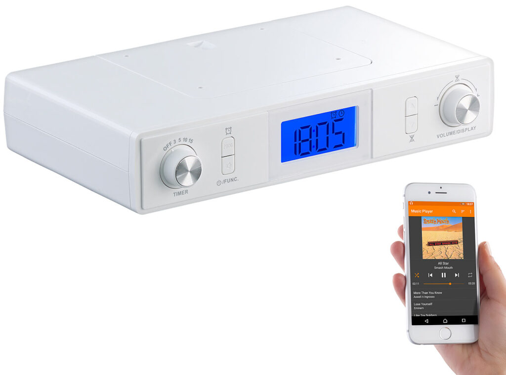 Stereo-FM-Küchen-Unterbauradio mit Bluetooth, Timer, Wecker, LCD, PLL Stereo-FM-Küchen-Unterbauradio mit Bluetooth, Timer, Wecker, LCD, PLL