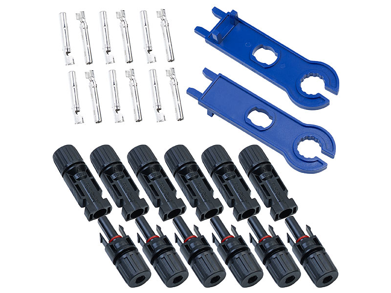 24-tlgs. Solarpanel-Stecker-Anschluss-Set mit Spannwerkzeug, IP67