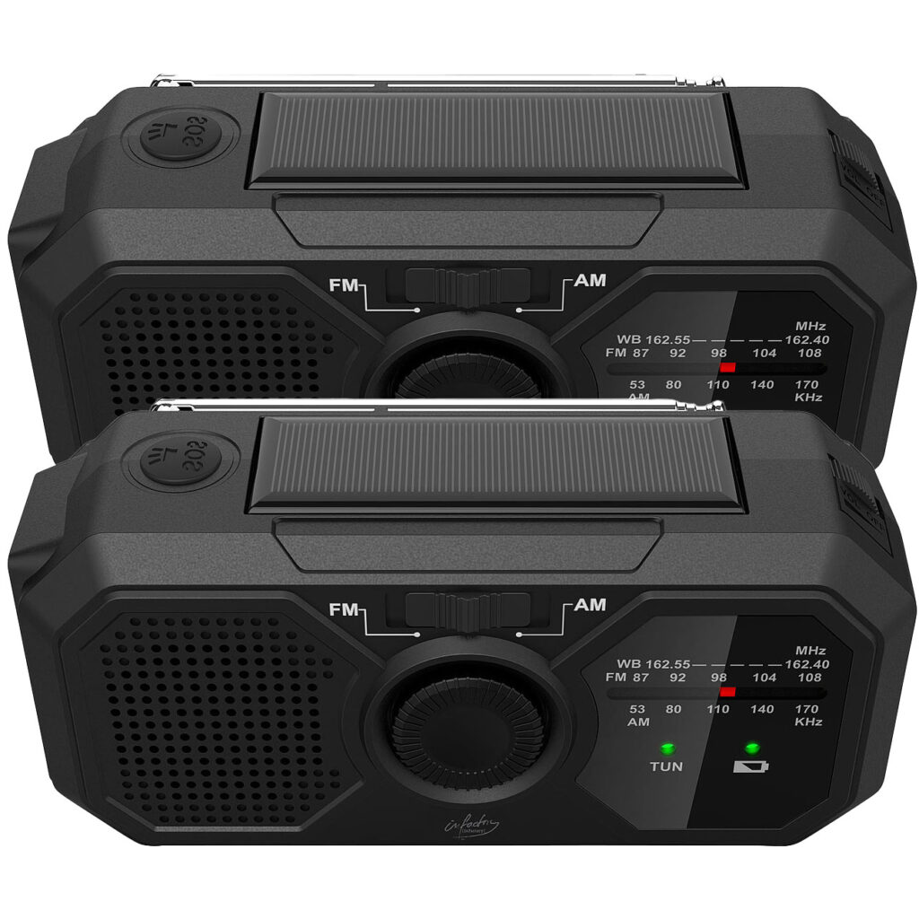 2er-Set Solar- & Dynamo-Koffer-Radio, LED, SOS, Powerbank-Funktion 2er-Set Solar- & Dynamo-Koffer-Radio, LED, SOS, Powerbank-Funktion