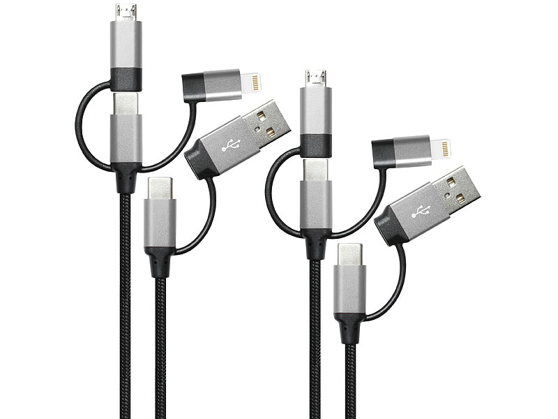 2er- 6in1-Lade- & Datenkabel USB-A/C zu USB-C/ Micro-USB/ Lightning, 60 Watt 2er- 6in1-Lade- & Datenkabel USB-A/C zu USB-C/ Micro-USB/ Lightning, 60 Watt