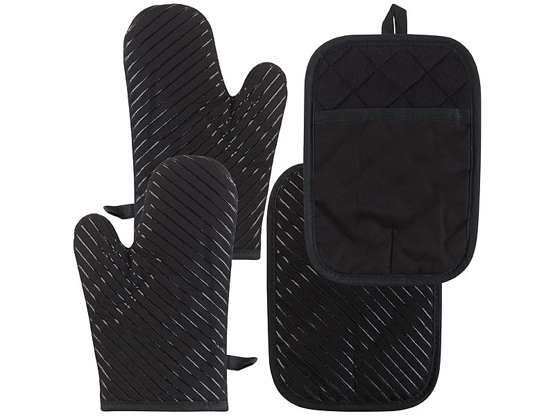 4er-Set Silikon-Anti-Rutsch-Ofenhandschuh & XL-Topflappen, bis 240°C 4er-Set Silikon-Anti-Rutsch-Ofenhandschuh & XL-Topflappen, bis 240°C