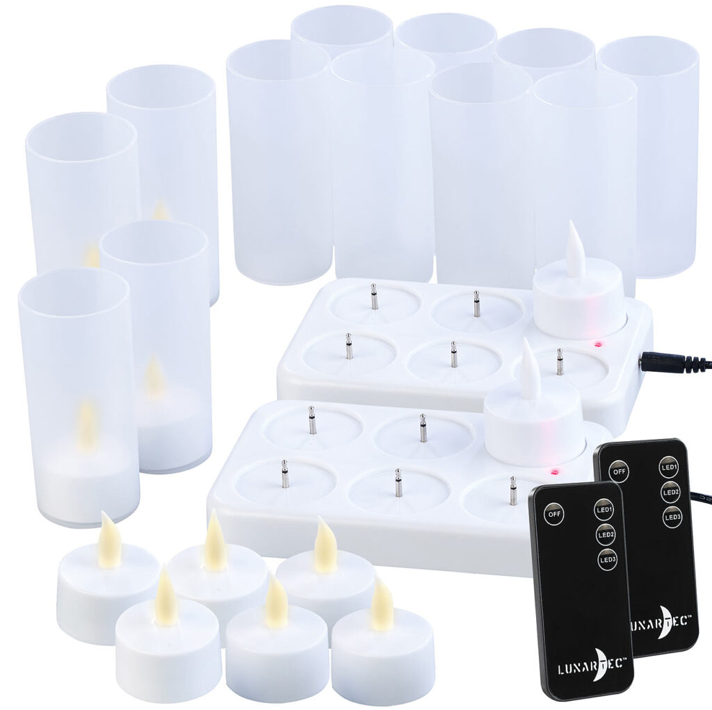 12er-Set Akku-LED-Teelichter mit Ladestation, Fernbedienung, 15 Stunden 12er-Set Akku-LED-Teelichter mit Ladestation, Fernbedienung, 15 Stunden