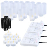 24er-Set Akku LED-Teelichter mit Ladestation, Fernbedienung