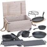 9-teiliges Gusseisen-Dutch-Oven-Set mit Aufbewahrungskiste aus Holz