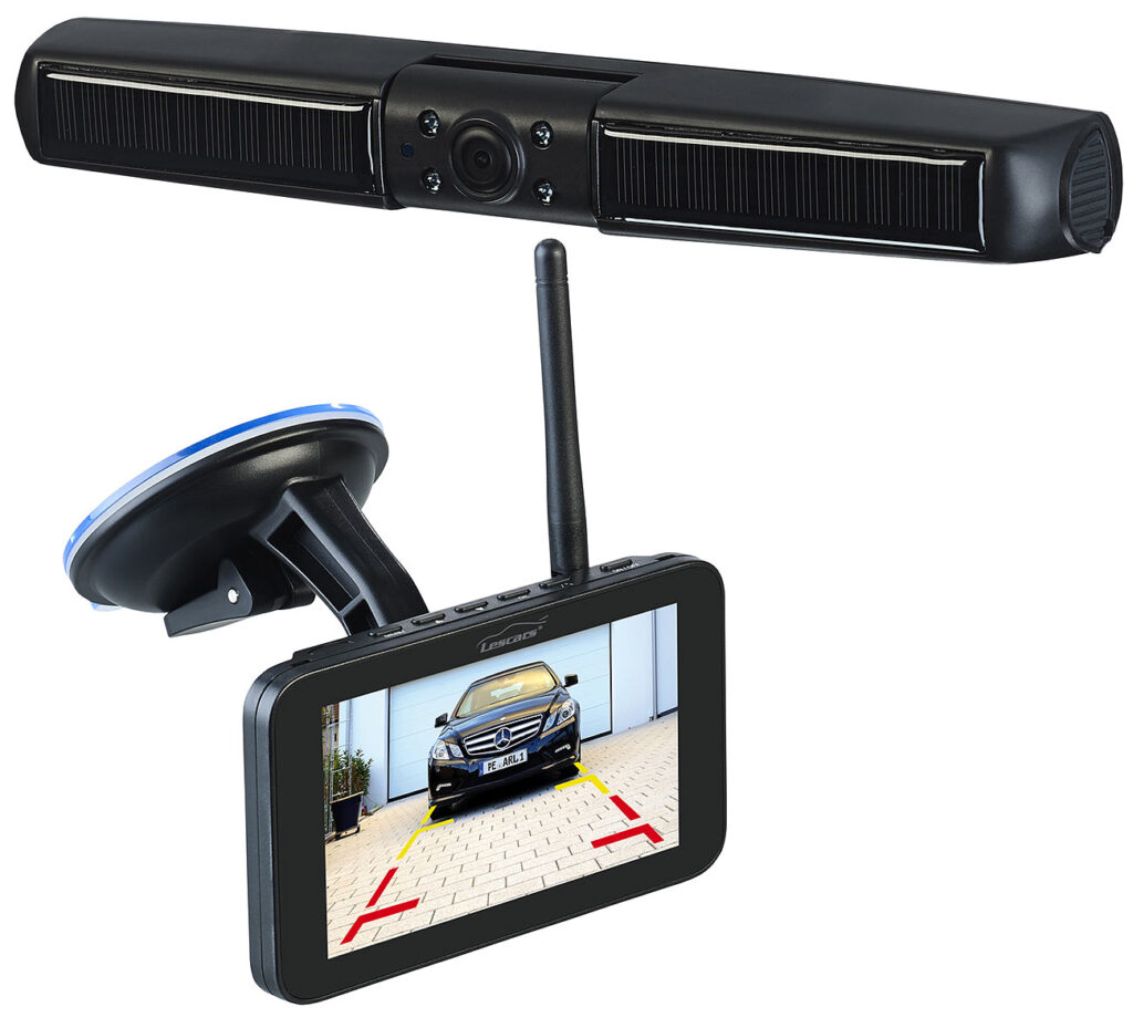 Kabellose Solar-Funk-Rückfahrkamera mit Full HD & 5″ (12,5 cm) Monitor Kabellose Solar-Funk-Rückfahrkamera mit Full HD & 5″ (12,5 cm) Monitor