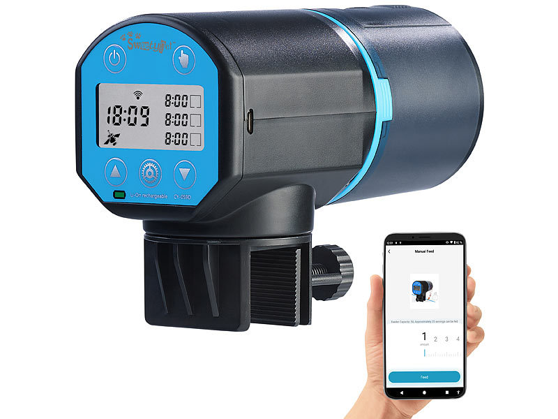 Smarter WLAN-Fischfutter-Automat, programmierbare Zeiten & Mengen, App Smarter WLAN-Fischfutter-Automat, programmierbare Zeiten & Mengen, App
