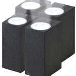 4er-Set Eckige LED-Wandleuchte, Up/Down Lampe, 2x GU10 Sockel, IP44, schwarz