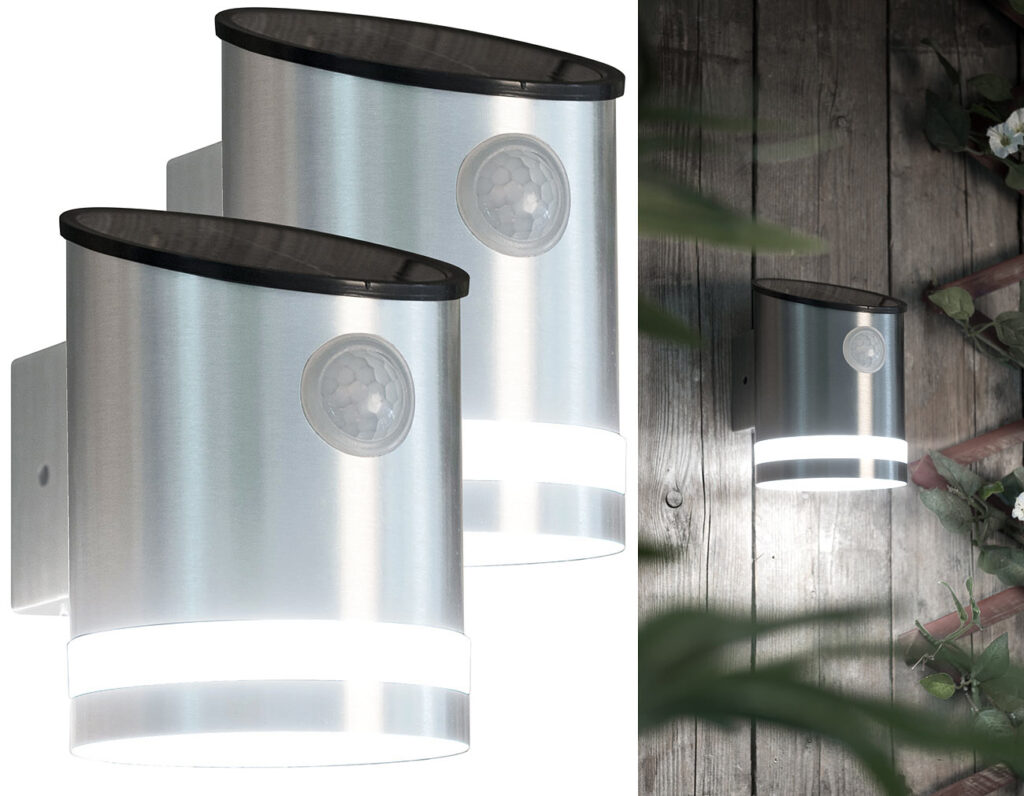 2er-Set Solar-LED-Wandleuchten mit Bewegungssensor, Edelstahl, 50 lm 2er-Set Solar-LED-Wandleuchten mit Bewegungssensor, Edelstahl, 50 lm