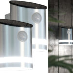 2er-Set Solar-LED-Wandleuchten mit Bewegungssensor, Edelstahl, 50 lm