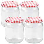 4er-Set Einmachgläser mit Schraubdeckel, Sturzgläser mit Karo-Muster, je 540 ml