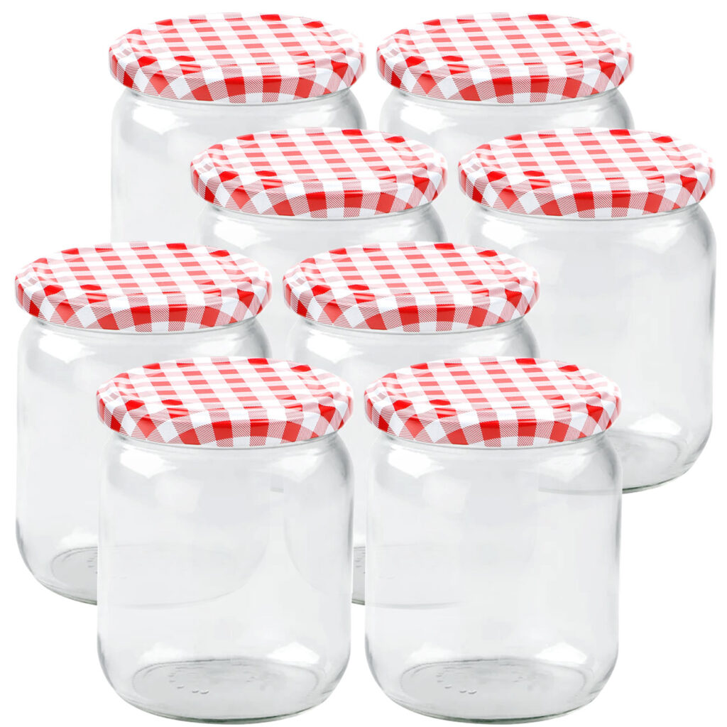 8er-Set Einmachgläser mit Schraubdeckel, Sturzgläser mit Karo-Muster, je 540 ml 8er-Set Einmachgläser mit Schraubdeckel, Sturzgläser mit Karo-Muster, je 540 ml