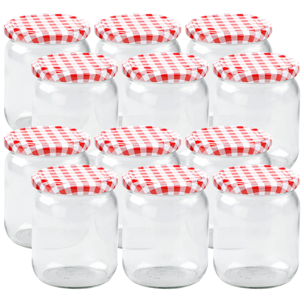 12er-Set Einmachgläser mit Schraubdeckel, Sturzgläser mit Karo-Muster, je 540 ml 12er-Set Einmachgläser mit Schraubdeckel, Sturzgläser mit Karo-Muster, je 540 ml