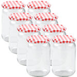 8er-Set Einmachgläser mit Schraubdeckel, Sturzgläser mit Karo-Muster, je 720 ml