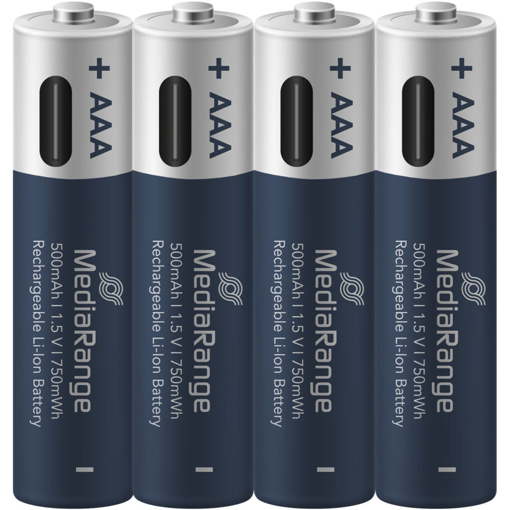 4er-Set Li-Ion-Akkus AAA mit USB-C, 1,5 V, 500 mAh 4er-Set Li-Ion-Akkus AAA mit USB-C, 1,5 V, 500 mAh