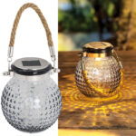 Glaskugel LED Solarleuchte mit Jute-Kordel, Ø 11 cm