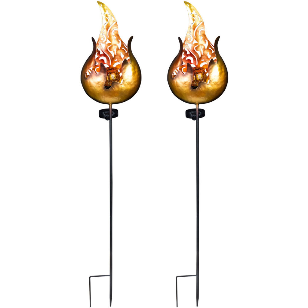 2er-Set Solar-Feuer-Gartenstecker, 92 cm