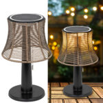 LED Solar Tischlampe mit Lampenschirm in Rattan-Optik , 21 x 33 cm