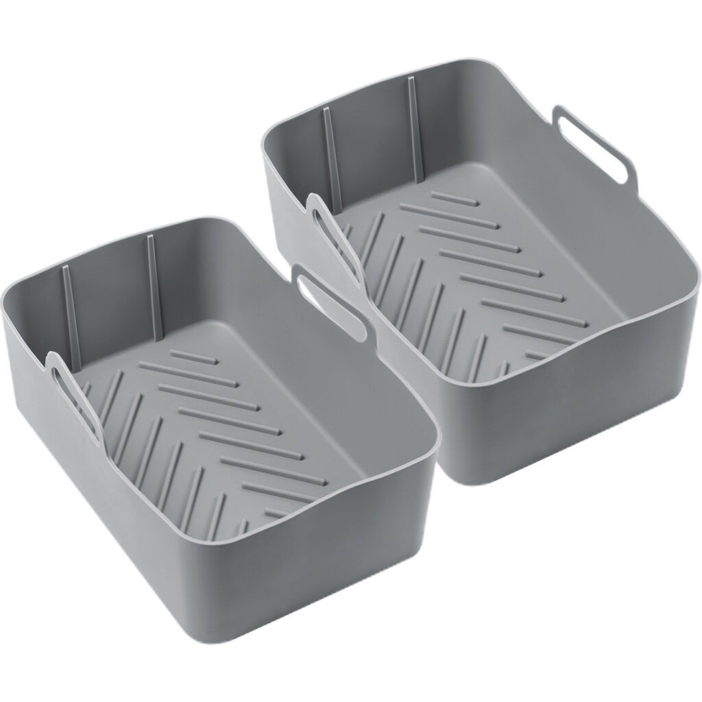 2er-Set Silikonform für Dual-Heissluftfritteuse, grau, 20 x 12,7 x 7 cm 2er-Set Silikonform für Dual-Heissluftfritteuse, grau, 20 x 12,7 x 7 cm