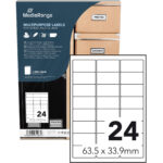 Universal-Klebe-Etiketten, stark haftend, 63.5 x 33.9 mm, 50 Blatt / 1200 Etiketten weiss