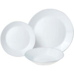 18-teiliges Geschirr-Set aus Glas, weiss mit Silberrand