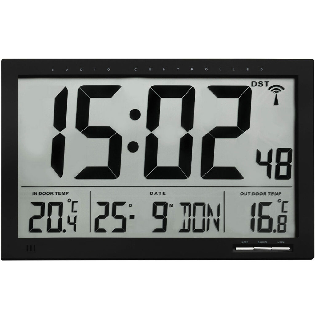 XL-Digitaluhr mit Aussen-/Innentemperatur, schwart XL-Digitaluhr mit Aussen-/Innentemperatur, schwart