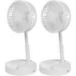 2er-Set Akku-Tischventilator, klappbar, mit Handyhalterung, weiss