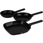 Design-Pfannen-Set, inkl. 2 Bratpfannen und 1 Grillpfanne, Ø 20/24/28cm, mattschwarz