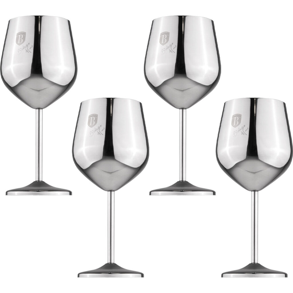 Metall-Weinglas-Set, 4tlg., silber, je 550 ml
