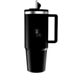 Thermobecher mit Strohhalm, matt-schwarz, 1L