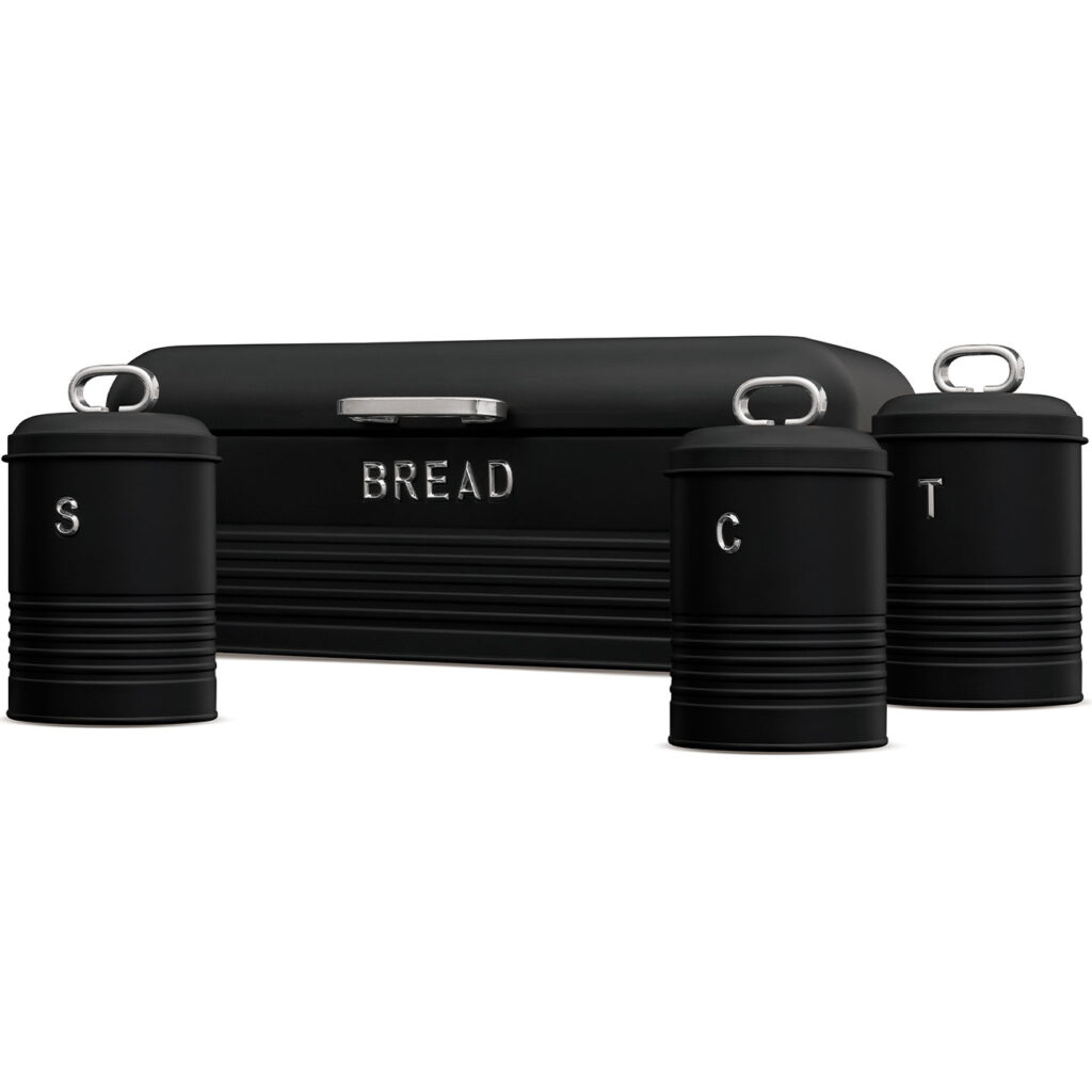 Brotkasten und Küchendosen-Set, schwarz-silber